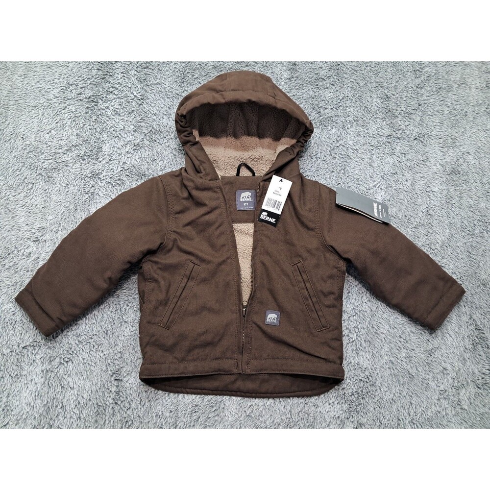BERNE Coat Boys Sz 2T Toddler Duck Canvas Quilted Zip Work Chore Jacket Hooded